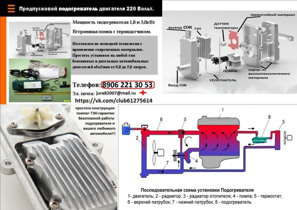 Электро-сетевые подогреватели двигателя с принудительной циркуляцией (встроенная помпа), 220 в.